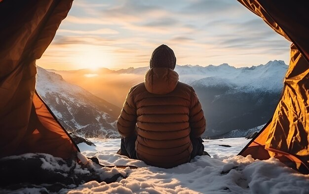 La vista del paesaggio sereno della montagna innevata dall'interno