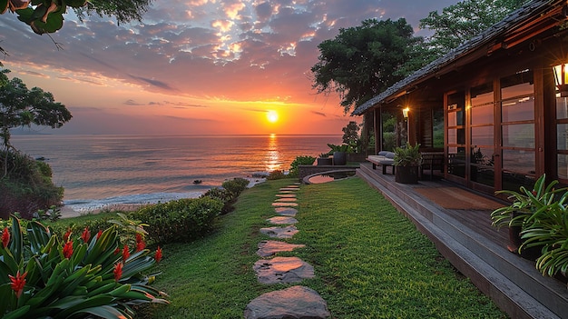 La vista del tramonto dal portico anteriore