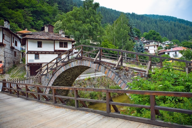 La vista delle case nel villaggio di Shiroka Laka in Bulgaria