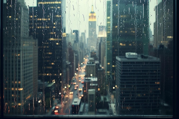 La vista di New York durante la pioggia
