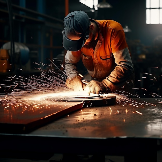 La vista di un saldatore al lavoro in officina