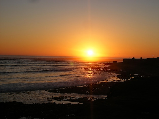 La vista panoramica del mare al tramonto