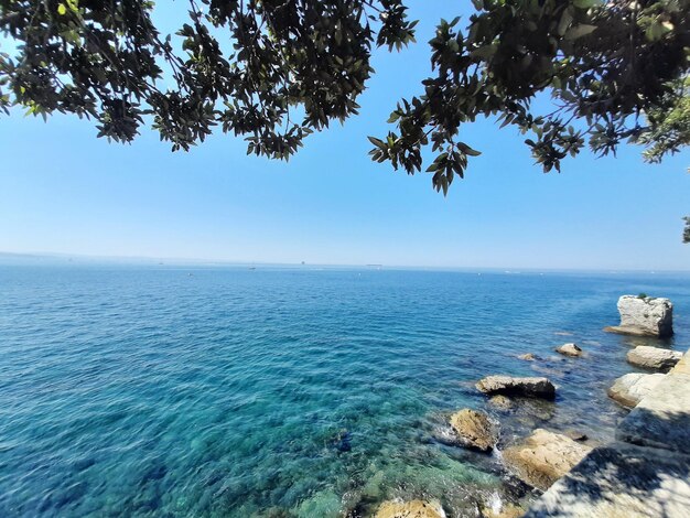 La vista panoramica del mare sul cielo blu