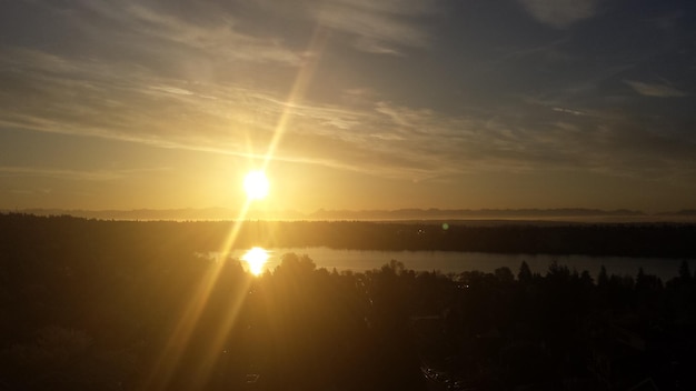 La vista panoramica del tramonto sul lago