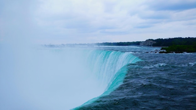 La vista panoramica della cascata contro un cielo nuvoloso