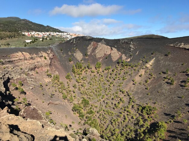 La vista panoramica della terra e delle montagne contro il cielo