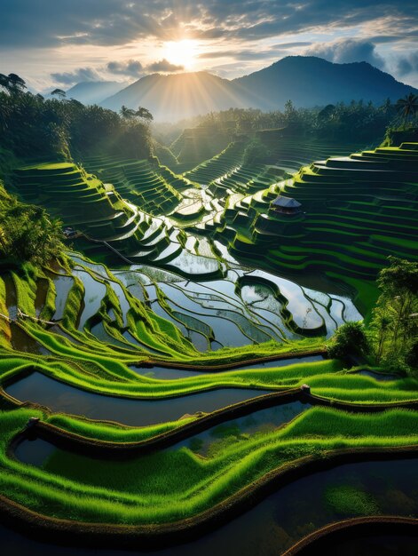 la vista stimolante delle terrazze di campi di riso dell'Indonesia