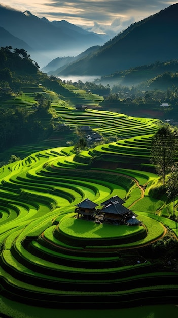 la vista stimolante delle terrazze di campi di riso dell'Indonesia