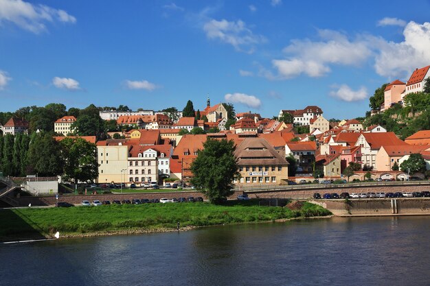 La vista sulla città di Meissen sul fiume ElbÃ Âµ in Sassonia Germania