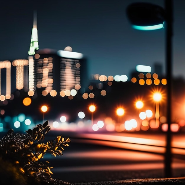 La vita notturna della città con lampioni e luci sfocate bokeh effetto vettore sfondo bellissimo
