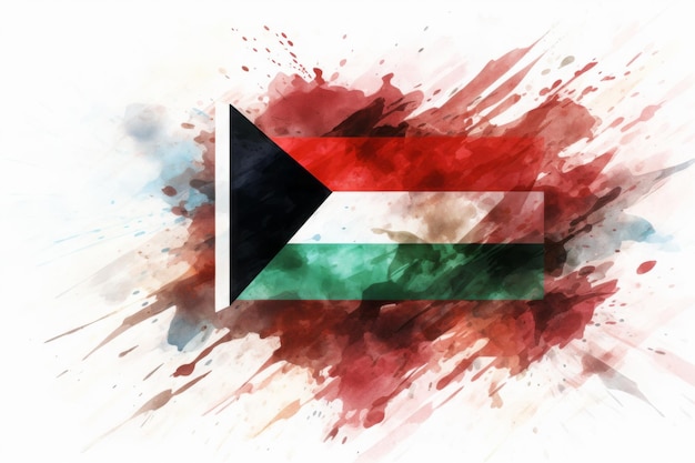 La vivace bandiera palestinese dell'unità sventola contro un'acquerella che simboleggia speranza e armonia