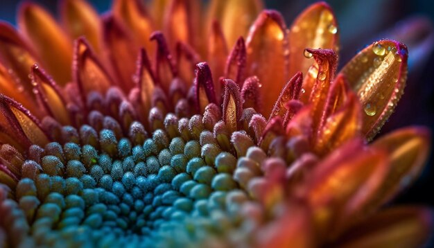 La vivace gerbera margherita bagnata dalla rugiada si concentra sul primo piano generato dall'intelligenza artificiale