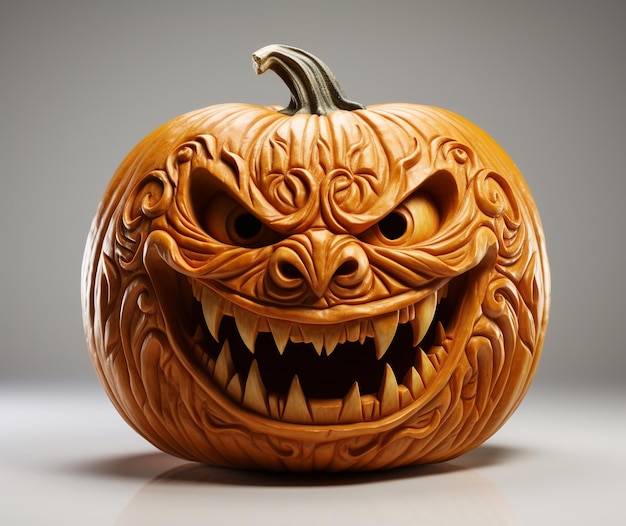 La zucca scolpita nella forma della faccia di un mostro il giorno di Halloween