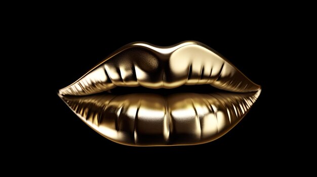 Labbra d'oro con labbra su sfondo nero
