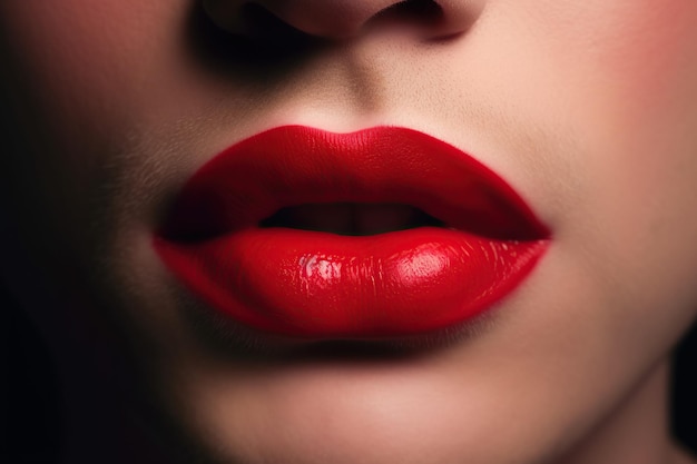 Labbra di rossetto rosso dell'omosessuale transgender con il trucco sul primo piano del viso AI generativa