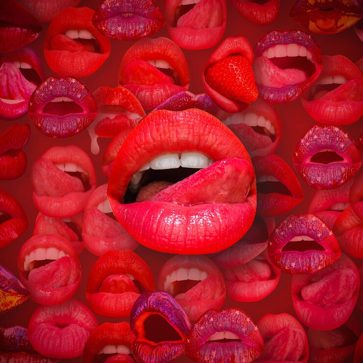 Labbra e bocca labbra femminile su sfondo rosso labbra femminili