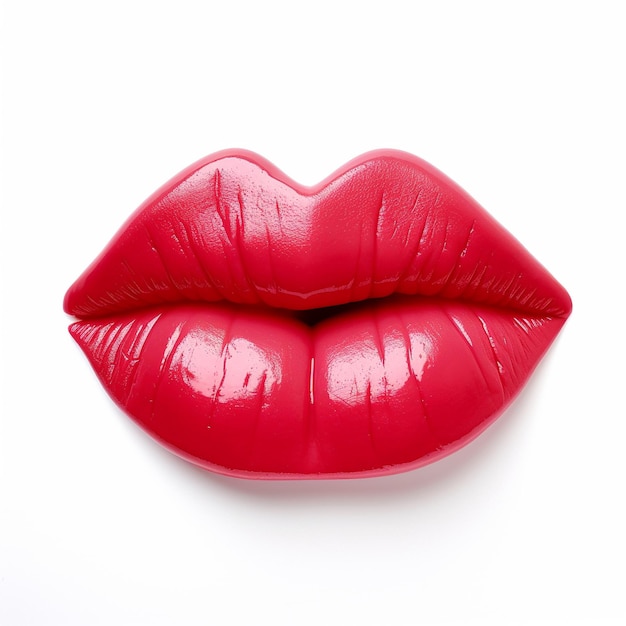 labbra rosse con un labbro rosso e uno sfondo bianco.