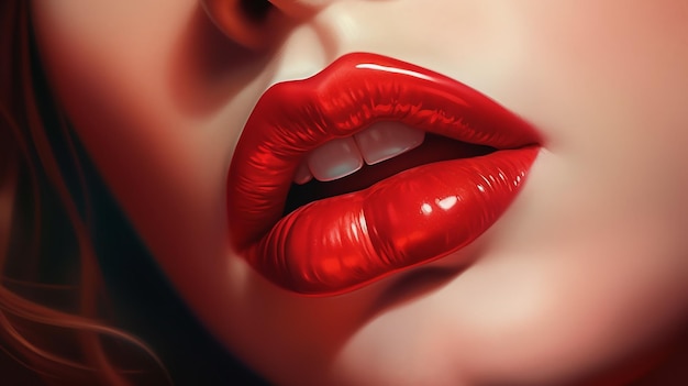 Labbra rosse della donna Bocca di bellezza di modo Trucco affascinante sbalorditivo AI generativa