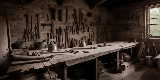 Laboratorio di lavorazione del legno era della metà del secolo AI generativa