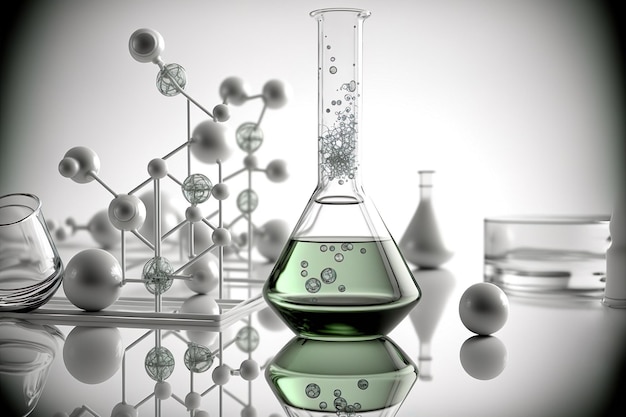 Laboratorio di produzione di profumeria Bottiglie di profumo Olio essenziale liquido con una molecola AI generativa