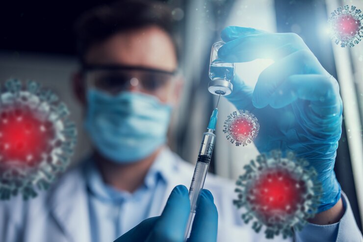 Foto laboratorio di scienze mediche. concetto di ricerca su virus e batteri