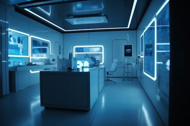 Laboratorio futuristico alla luce Genera Ai