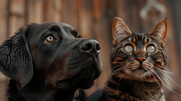 Labrador e gatto in primo piano IA generativa