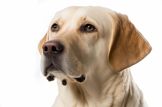 Labrador Retriever cane in uno sfondo bianco puro