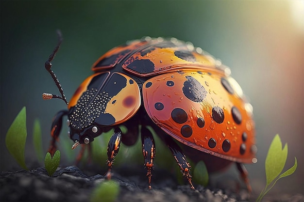 Lady bug su superficie ruvida macro ritratto isolato su sfondo sfocato