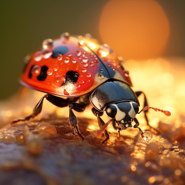 Ladybug nel sole serale macro fotorealistico