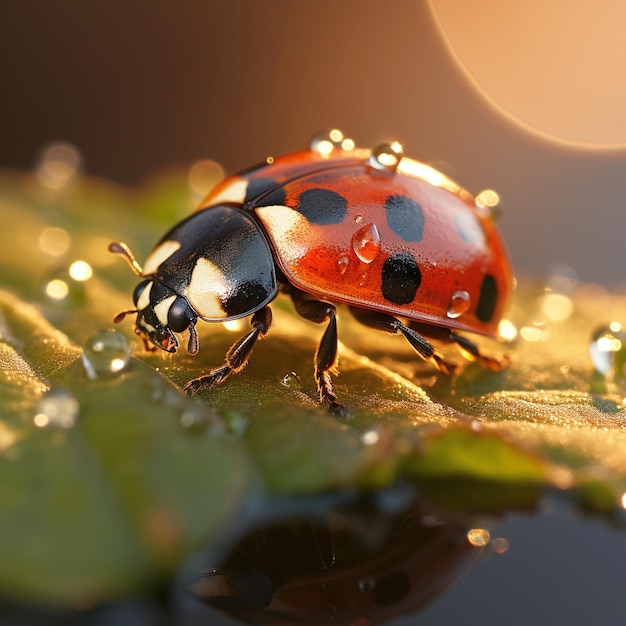Ladybug nel sole serale macro fotorealistico