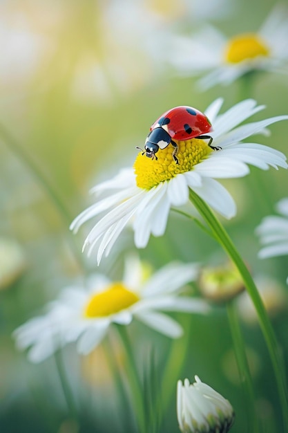 Ladybug su una margherita croccante foco