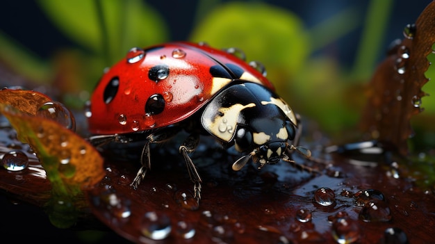 Ladybug sull'erba da vicino