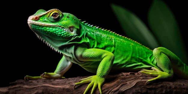 Lagarta verde isolata su uno sfondo bianco rettili selvatici in natura