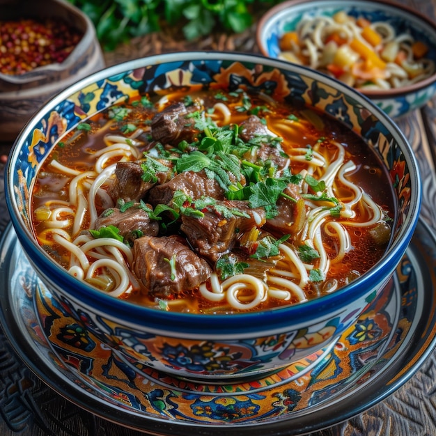 Lagman o Laghman Traditional Thick Warming Beef Soup è popolare in Uzbekistan e Kazakistan