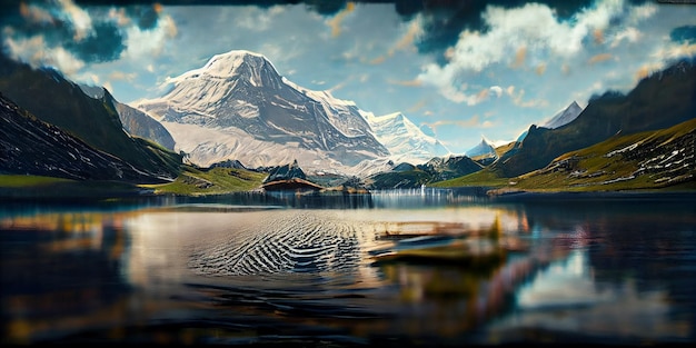 Lago Bachalpsee. Cime più alte Eiger, in località famosa. Alpi svizzere - Valle di Grindelwald