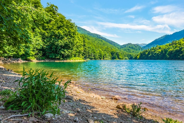 Lago Biogradsko tra le montagne del Montenegro in estate