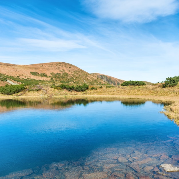 Lago blu in montagna con riflesso nell'acqua