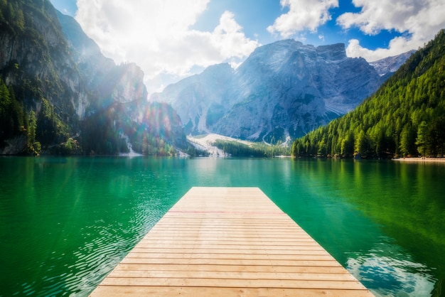 Lago Braies in Dolomiti Seekofel, Italia