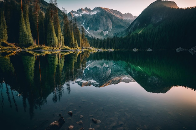 Lago calmo vicino alle montagne