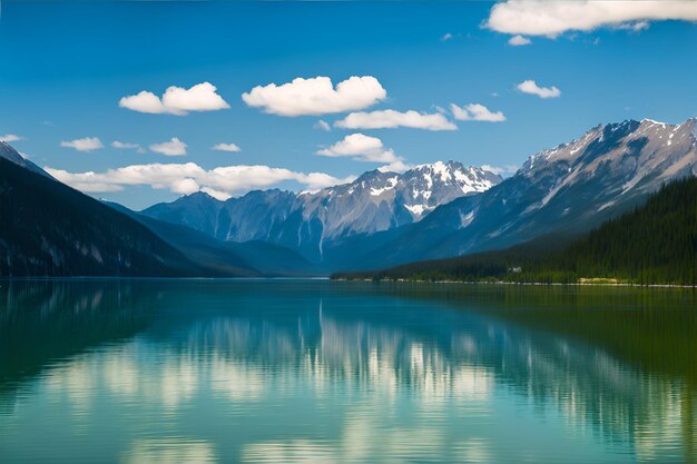 Lago canadese con riflessi delle montagne nel lago morenico