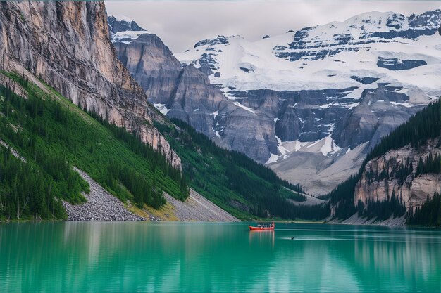 Lago canadese con riflessi delle montagne nel lago morenico