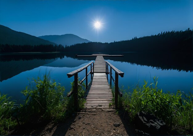 Lago canadese con riflessi delle montagne nel lago morenico