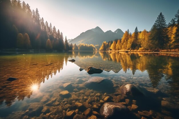 Lago con una montagna sullo sfondo