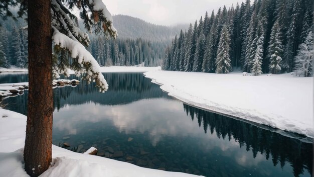 Lago di montagna circondato da foresta