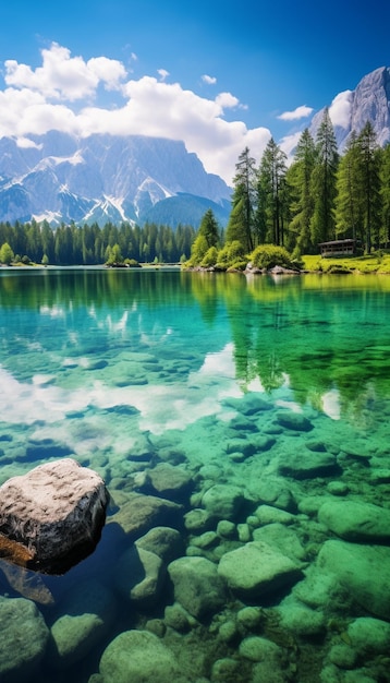 Lago di montagna nelle Dolomiti Italia Paesaggio estivo