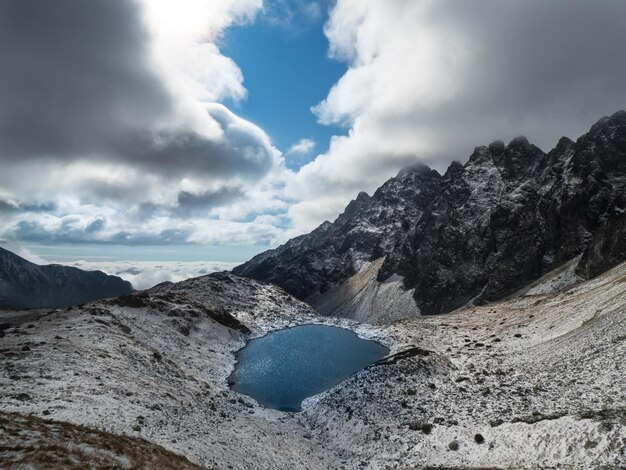 Lago di montagna sotto le nuvole