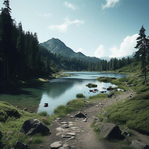 Lago di sfondo naturale nell'altopiano forestale