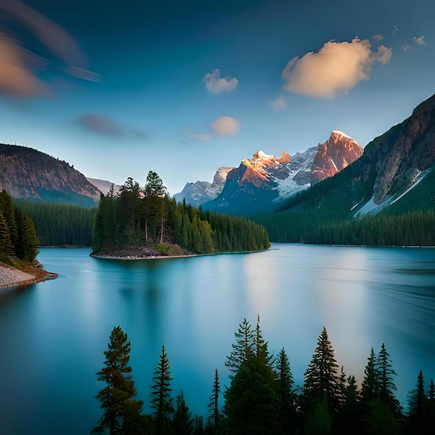 lago foresta di montagna pini illustrazione rocciosa