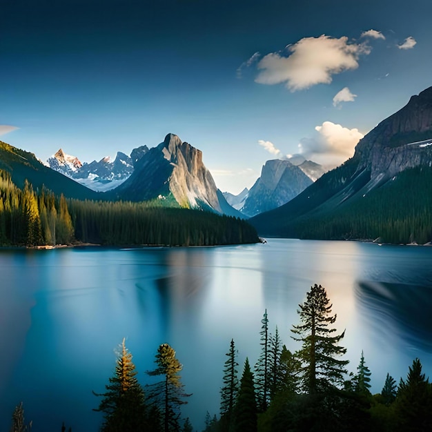 lago foresta di montagna pini illustrazione rocciosa